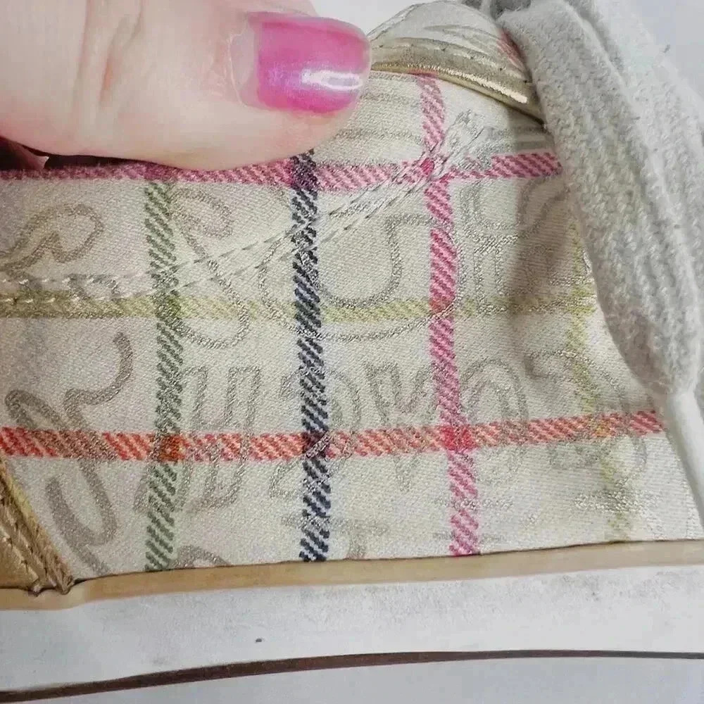 Coach Barrett Cream Multicolored Plaid Gold Leather Sneakers Canvas Size 9.5 - Picture 6 of 12
